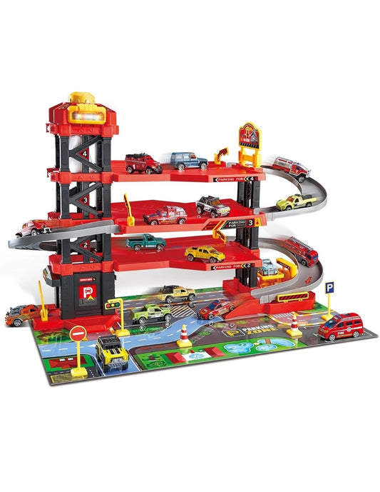 PINGÜE® City & Speed | Garage y Pista de Juguete | Garage Extremo | Estación de Bomberos de 4 Niveles con Luces y Sonidos | Tamaño 57x36x38 | Juguetes Niños estilo Hot Wheels.