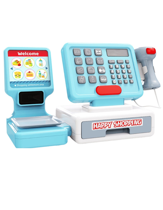 PINGÜE® Role Play | Caja registradora de supermercado con báscula y accesorios. 10 piezas. Color azul pastel. Juguetes Niños y Niñas