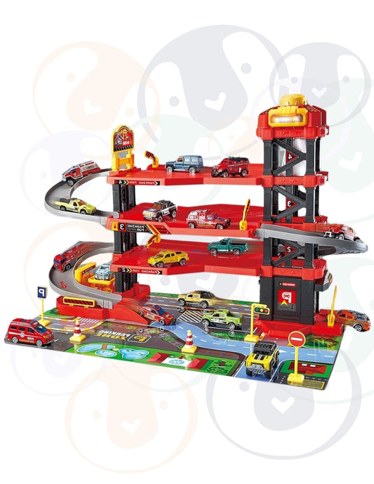 PINGÜE® City & Speed | Garage y Pista de Juguete | Garage Extremo | Estación de Bomberos de 4 Niveles con Luces y Sonidos | Tamaño 57x36x38 | Juguetes Niños estilo Hot Wheels.