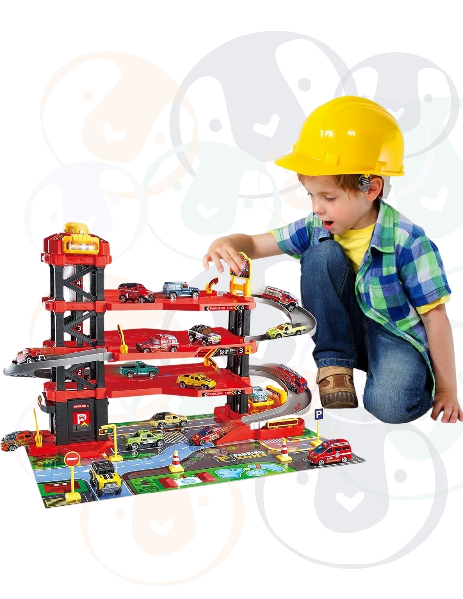 PINGÜE® City & Speed | Garage y Pista de Juguete | Garage Extremo | Estación de Bomberos de 4 Niveles con Luces y Sonidos | Tamaño 57x36x38 | Juguetes Niños estilo Hot Wheels.