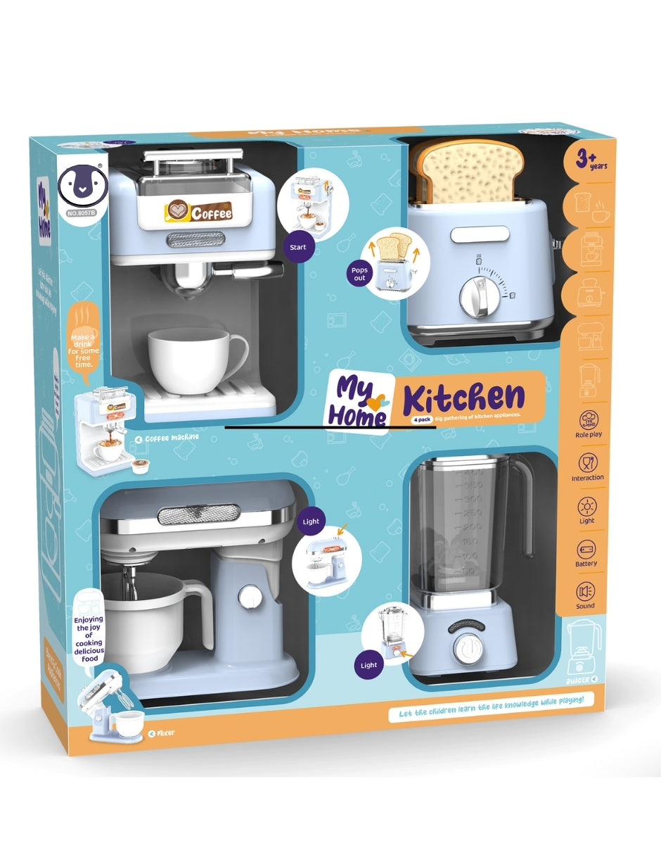 PINGÜE® Role Play | Paquete de 4 piezas de accesorios de cocina estilo Trendy | Color Azul Pastel | Juguetes Niños y Niñas