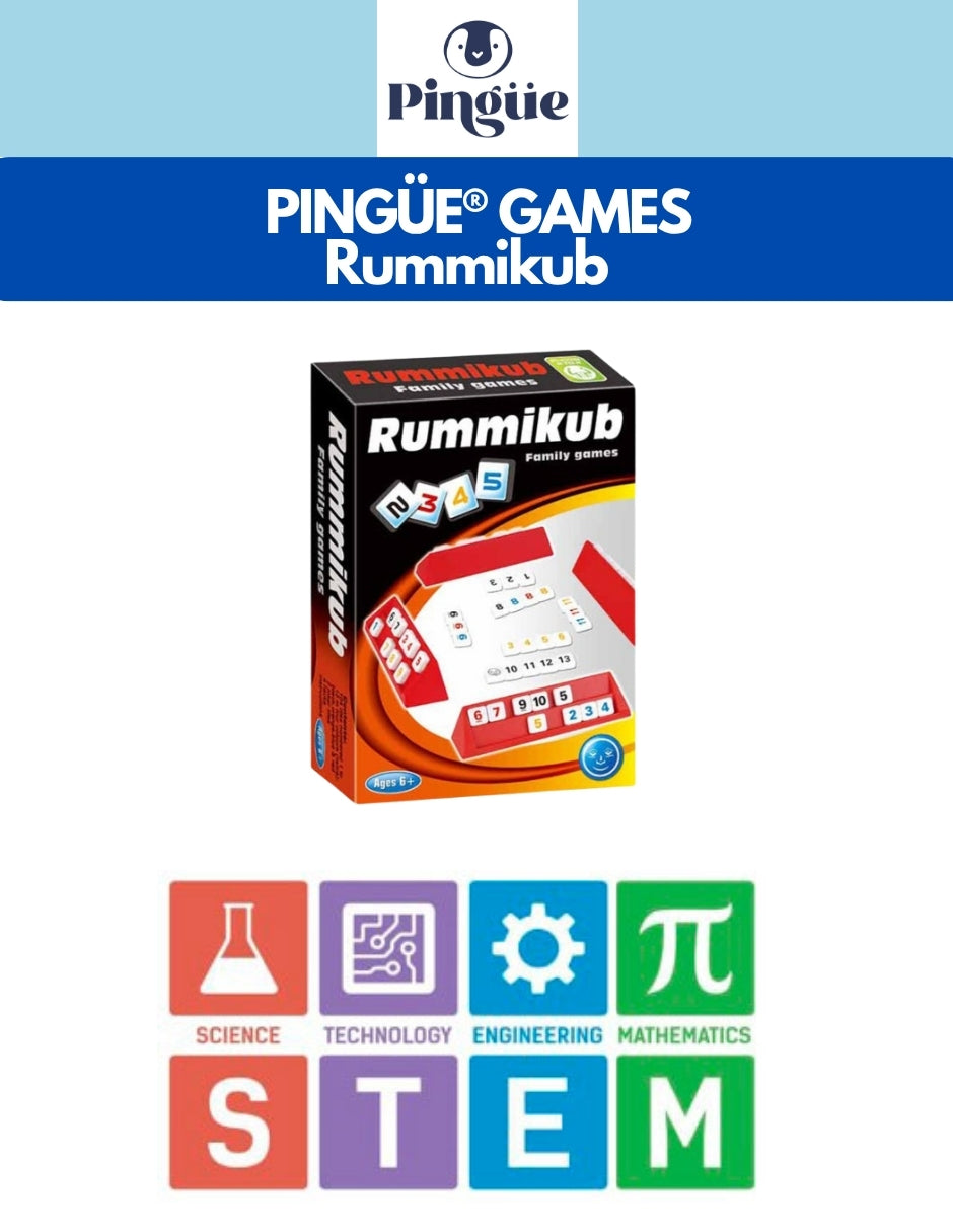 PINGÜE® Games STEM | Rummikub | Juego de Mesa Rummy Clásico y Familiar para 4 Jugadores (+8 años) | Juegos Mesa para toda la familia