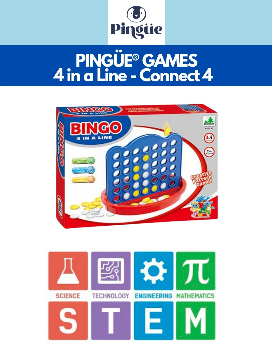 PINGÜE® Games STEM | Juego de Mesa 4 en Línea, Conecta 4 Clásico, Juego de Estrategia Familiar (4+ años) | Juegos Mesa para toda la familia |