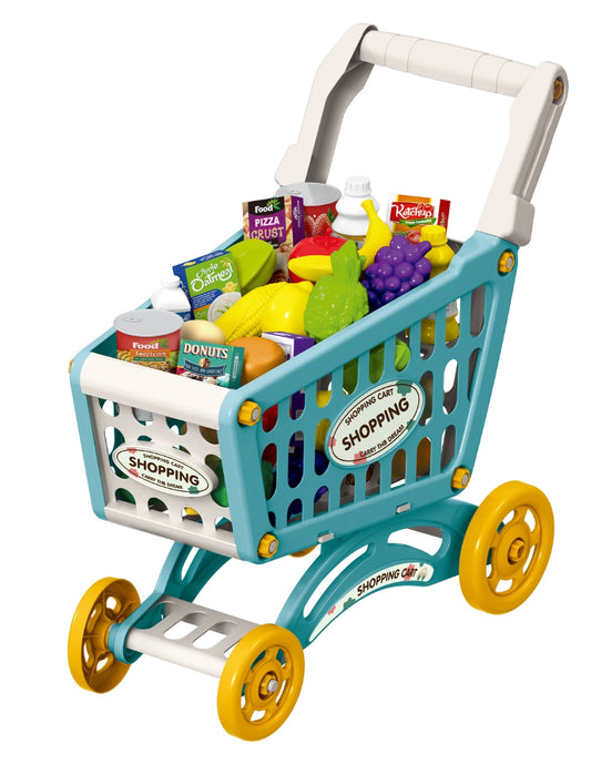 PINGÜE® Role Play | Set a Escala Carrito de Compras de Supermercado, Incluye 60 piezas y accesorios, Tamaño 25x40x44 cm, Edad 3+. Juguetes Niñas