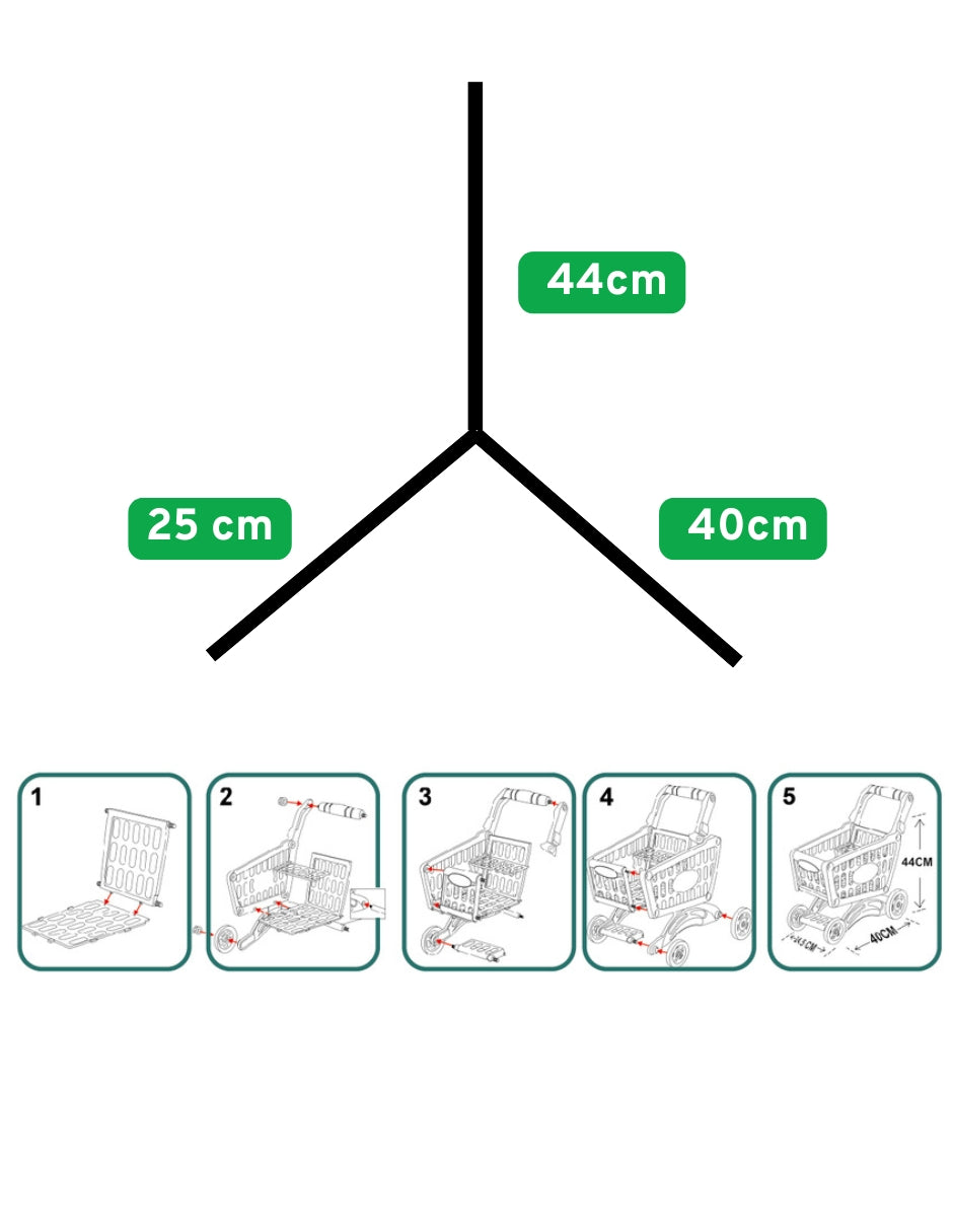 PINGÜE® Role Play | Set a Escala Carrito de Compras de Supermercado, Incluye 60 piezas y accesorios, Tamaño 25x40x44 cm, Edad 3+. Juguetes Niñas