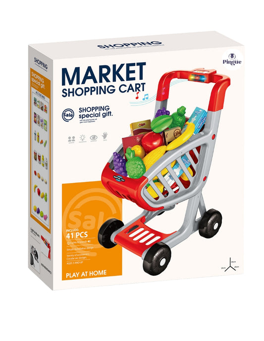 PINGÜE® Role Play | Set a Escala Carrito de Compras de Supermercado, 42 Piezas con Música, Luces y Sonidos, Tamaño 39x29x49 cm, Edad 3+. Juguetes Niñas