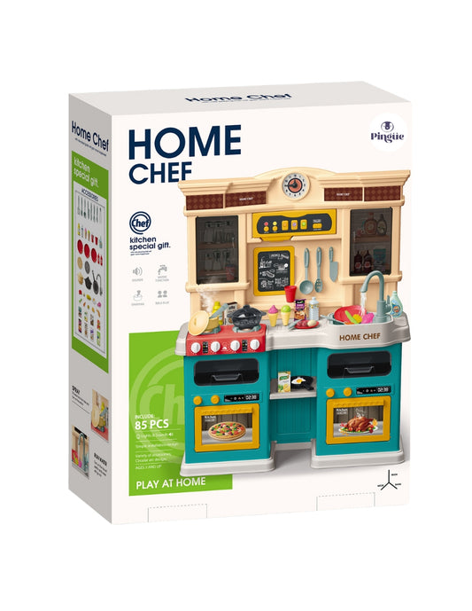 PINGÜE® Role Play | Set a Escala Cocina de Juguete, 85 Piezas con Luces y Sonido, Funciones Reales: Hervir Agua, Vapor y Grifo Funcional, Tamaño 66x24x83 cm, Edad 3+. Juguetes Niñas