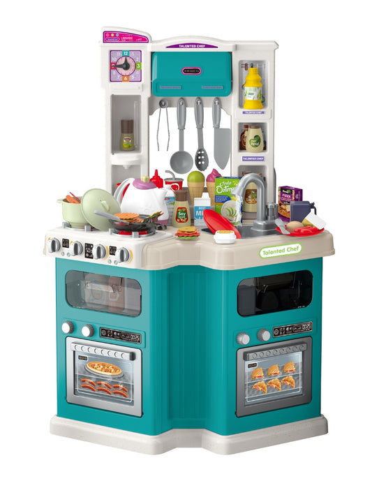 PINGÜE® Role Play | Set a Escala Cocina de Juguete, 98 Piezas con Luces y Sonido, Diseño Esquinero con 2 Vistas, Funciones Reales: Vapor y Grifo Funcional, Tamaño 57x30x79 cm, Edad 3+. Juguetes Niñas