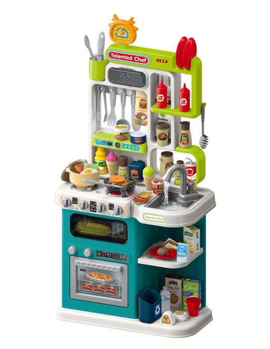 PINGÜE® Role Play | Set a Escala Cocina de Juguete, 93 Piezas con Luces y Sonido, Funciones Reales: Vapor y Grifo Funcional, Tamaño 43x24x79 cm, Edad 3+. Juguetes Niñas