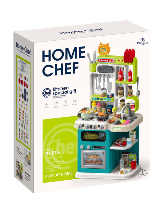 PINGÜE® Role Play | Set a Escala Cocina de Juguete, 93 Piezas con Luces y Sonido, Funciones Reales: Vapor y Grifo Funcional, Tamaño 43x24x79 cm, Edad 3+. Juguetes Niñas