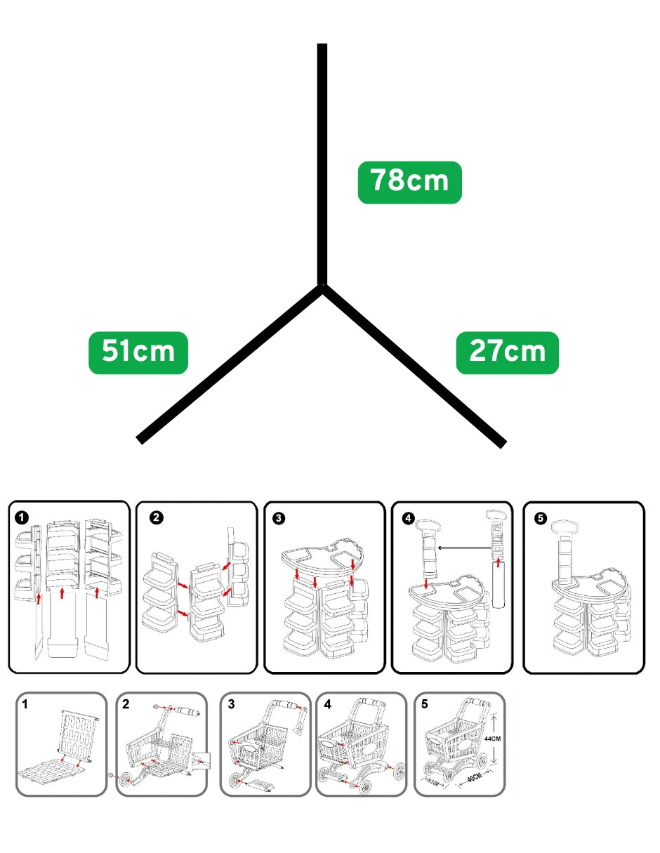 PINGÜE® Role Play | Mostrador y Carrito de Supermercado a Escala, 72 Piezas con Luces y Sonido, Incluye Escáner, Balanza y Estantes, Tamaño 51x27x76 cm, Edad 3+. Juguetes Niñas