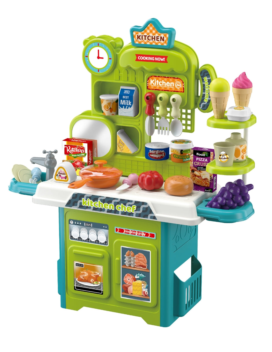 PINGÜE® Role Play | Set de Cocina de Juguete con 53 Piezas | Fácil de instalar, con variedad de accesorios. Tamaño 38x20x50. Edad 3+. Juguetes Niñas