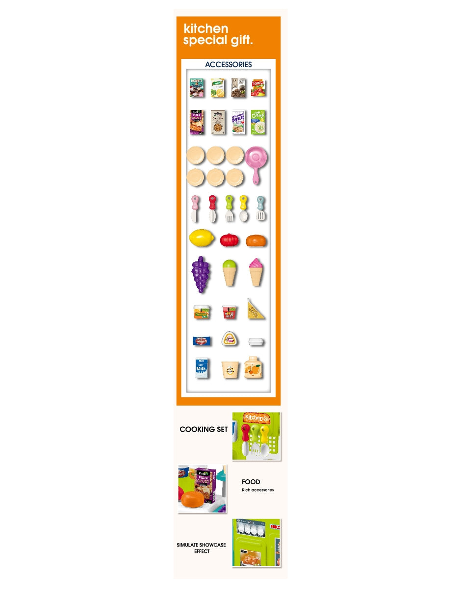 PINGÜE® Role Play | Set de Cocina de Juguete con 53 Piezas | Fácil de instalar, con variedad de accesorios. Tamaño 38x20x50. Edad 3+. Juguetes Niñas