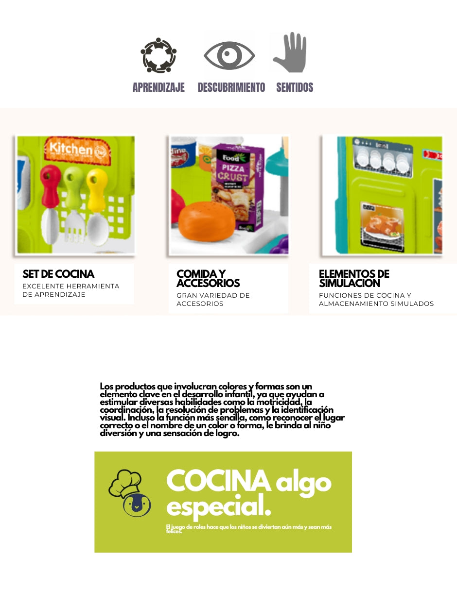 PINGÜE® Role Play | Set de Cocina de Juguete con 53 Piezas | Fácil de instalar, con variedad de accesorios. Tamaño 38x20x50. Edad 3+. Juguetes Niñas