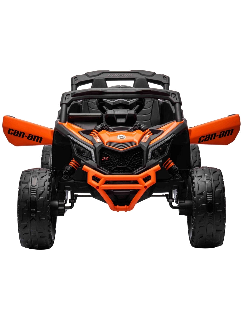 PINGÜE® Montable Eléctrico para Niños| Can-Am® RAZR Maverick Licencia Oficial | Control Remoto 2.4Ghz | Batería 12V 7AH | USB Música Radio Luz LED | 2 Motor 35W | ORANGE