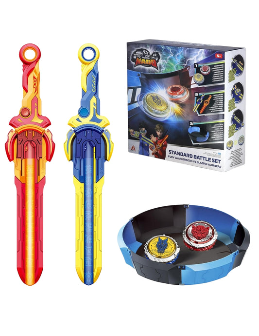 Infinity Nado VI | Set de Batalla Fury Wave Dragon vs Blazing War Bear | Infinity Nado | Playset | Edición de Lujo | Trompos Metálicos | Lanzadores Magnéticos | 2 Jugadores |