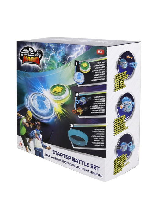 Infinity Nado VI | Set de Batalla Paquete Inicial | Infinity Nado | Playset | Edición de Lujo | Trompos Metálicos | Lanzadores Magnéticos | 2 Jugadores |