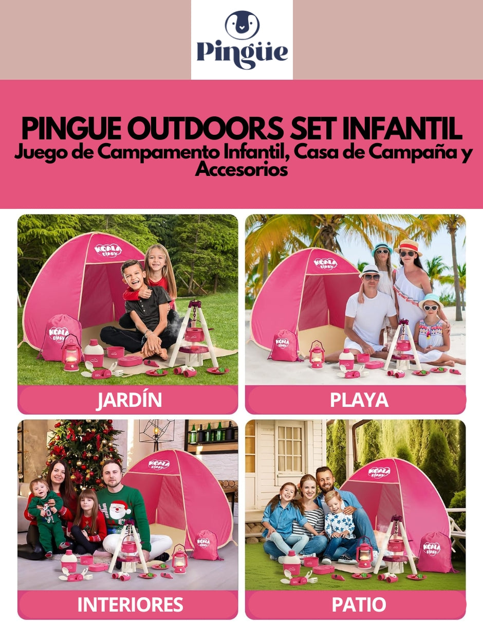 PINGÜE® Outdoors and Sports | Set Infantil | Juego de Campamento Infantil | Casa de Campaña y Accesorios Kit Captura de Insectos | Color Rosa | Juguetes Niños y Niñas.
