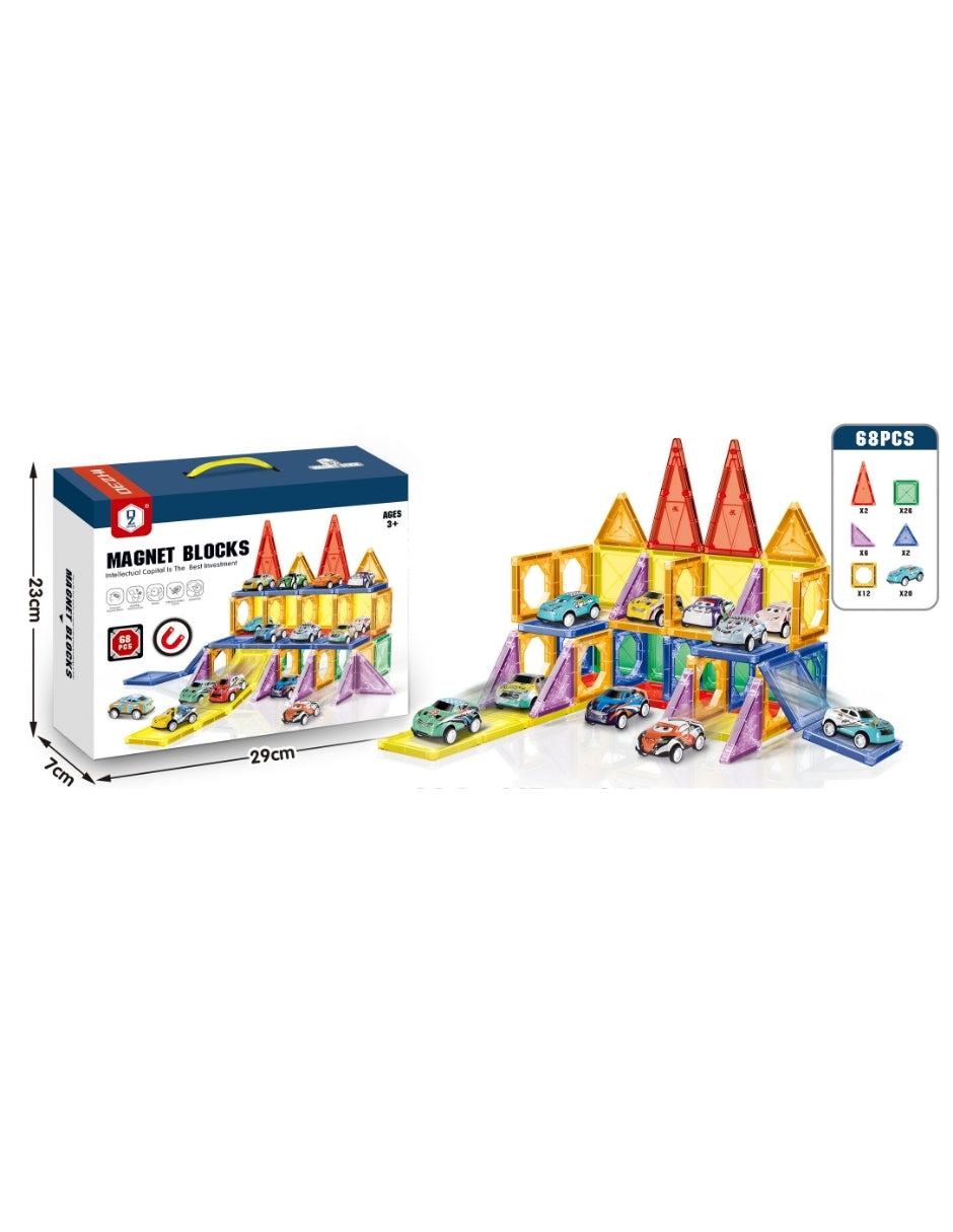 PINGÜE® Magnetic | Set de Bloques de Construcción Magnéticos 3D | 68 Piezas | Mod. Garage de Vehículos | STEM | Juguetes Niños y Niñas.