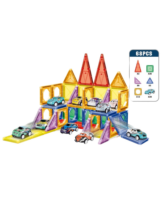 PINGÜE® Magnetic | Set de Bloques de Construcción Magnéticos 3D | 68 Piezas | Mod. Garage de Vehículos | STEM | Juguetes Niños y Niñas.
