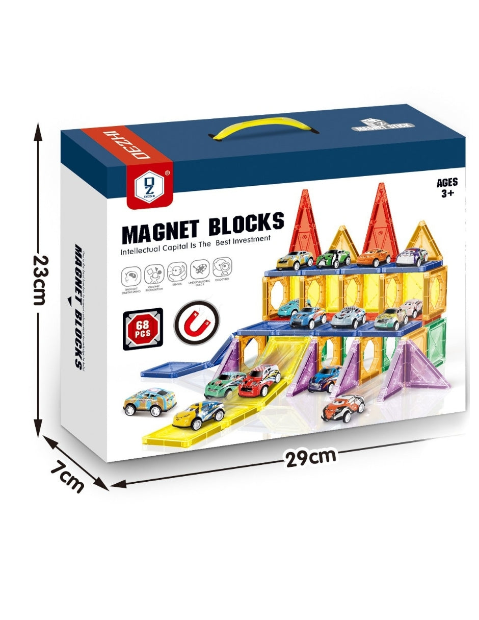 PINGÜE® Magnetic | Set de Bloques de Construcción Magnéticos 3D | 68 Piezas | Mod. Garage de Vehículos | STEM | Juguetes Niños y Niñas.