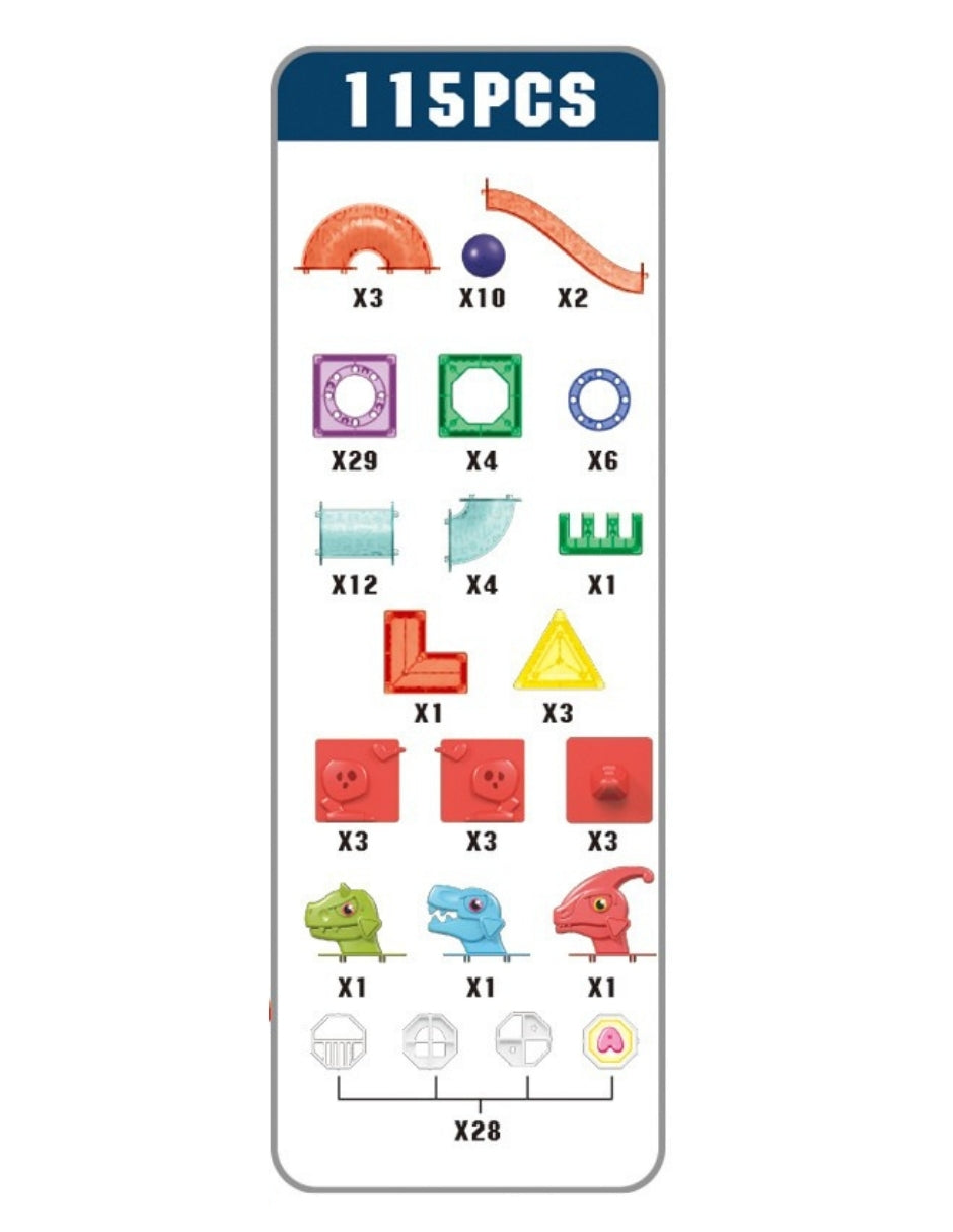PINGÜE® Magnetic | Set de Bloques de Construcción Magnéticos 3D | 115 Piezas | Mod. Parque de Dinosaurios | STEM | Juguetes Niños y Niñas.