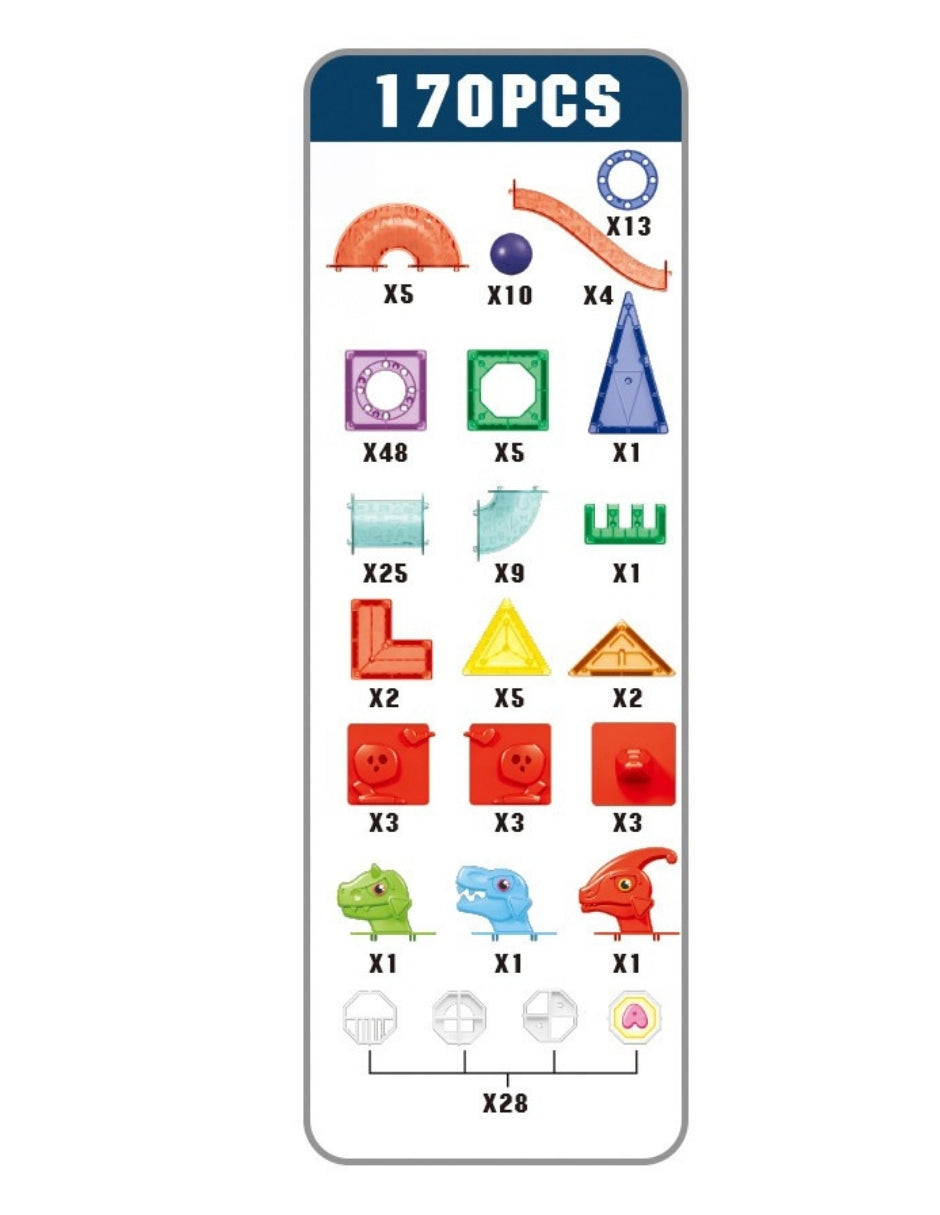 PINGÜE® Magnetic | Set de Bloques de Construcción Magnéticos 3D | 170 Piezas | Mod. Parque de Dinosaurios | STEM | Juguetes Niños y Niñas.