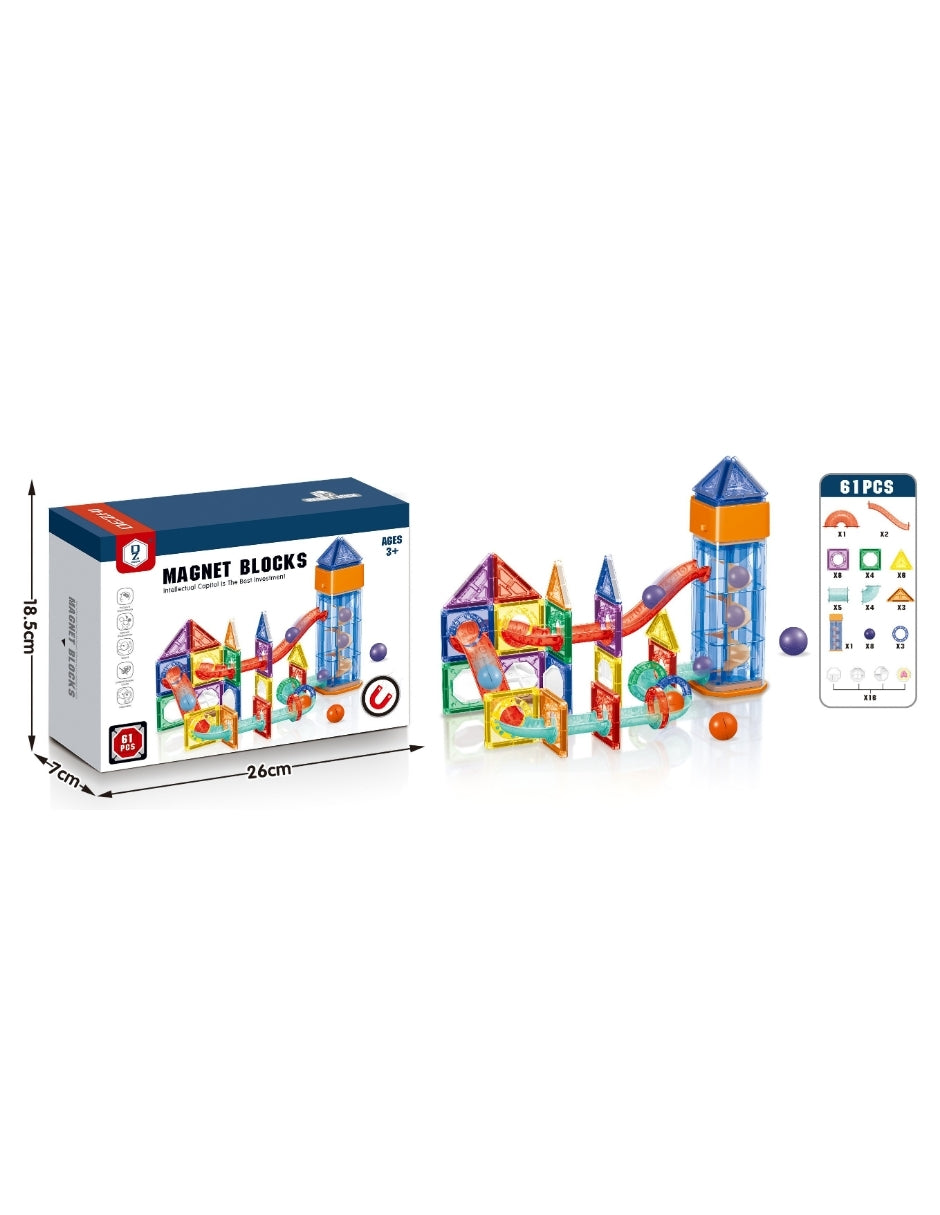 PINGÜE® Magnetic | Set de Bloques de Construcción Magnéticos 3D | 61 Piezas | Mod. Toboganes con Elevador | STEM | Juguetes Niños y Niñas