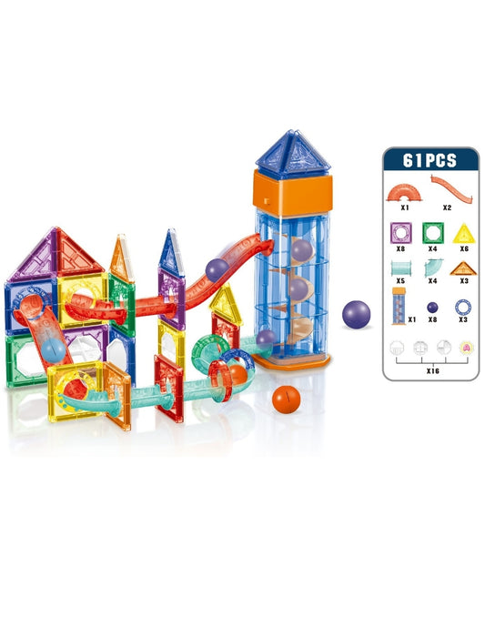 PINGÜE® Magnetic | Set de Bloques de Construcción Magnéticos 3D | 61 Piezas | Mod. Toboganes con Elevador | STEM | Juguetes Niños y Niñas