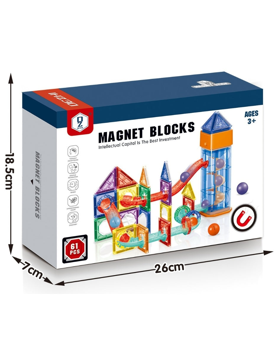 PINGÜE® Magnetic | Set de Bloques de Construcción Magnéticos 3D | 61 Piezas | Mod. Toboganes con Elevador | STEM | Juguetes Niños y Niñas