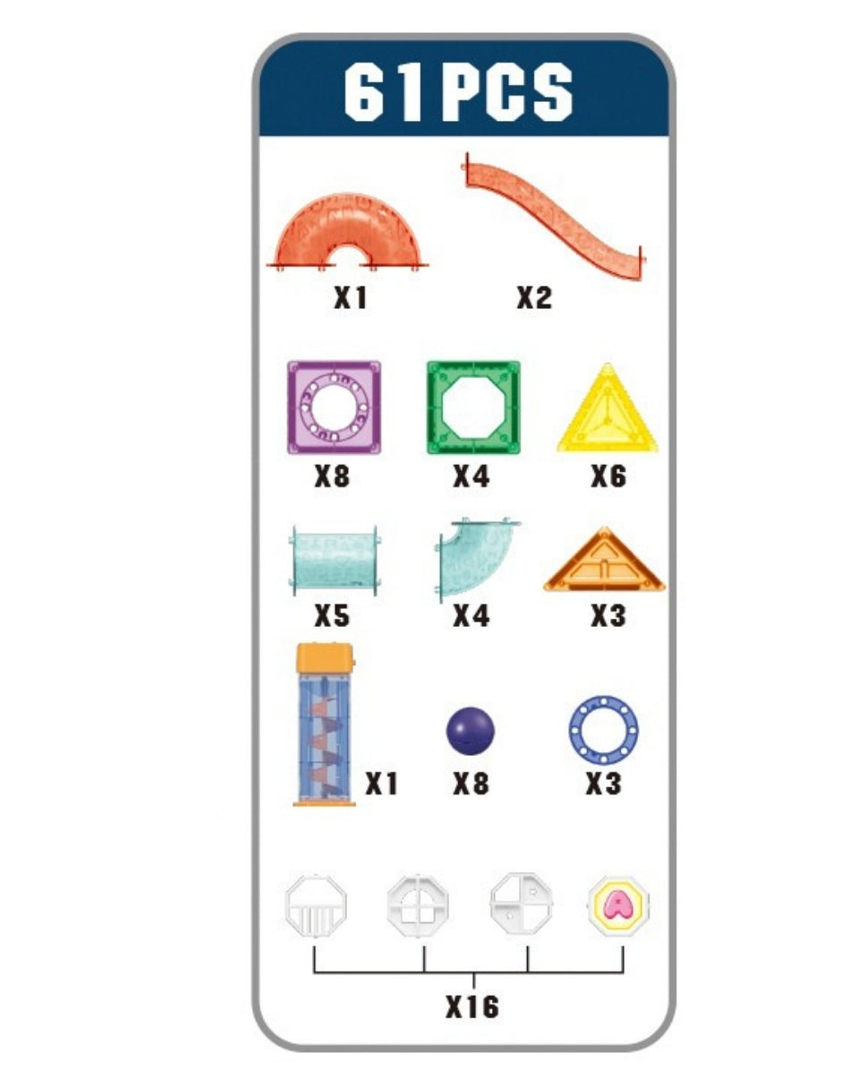 PINGÜE® Magnetic | Set de Bloques de Construcción Magnéticos 3D | 61 Piezas | Mod. Toboganes con Elevador | STEM | Juguetes Niños y Niñas