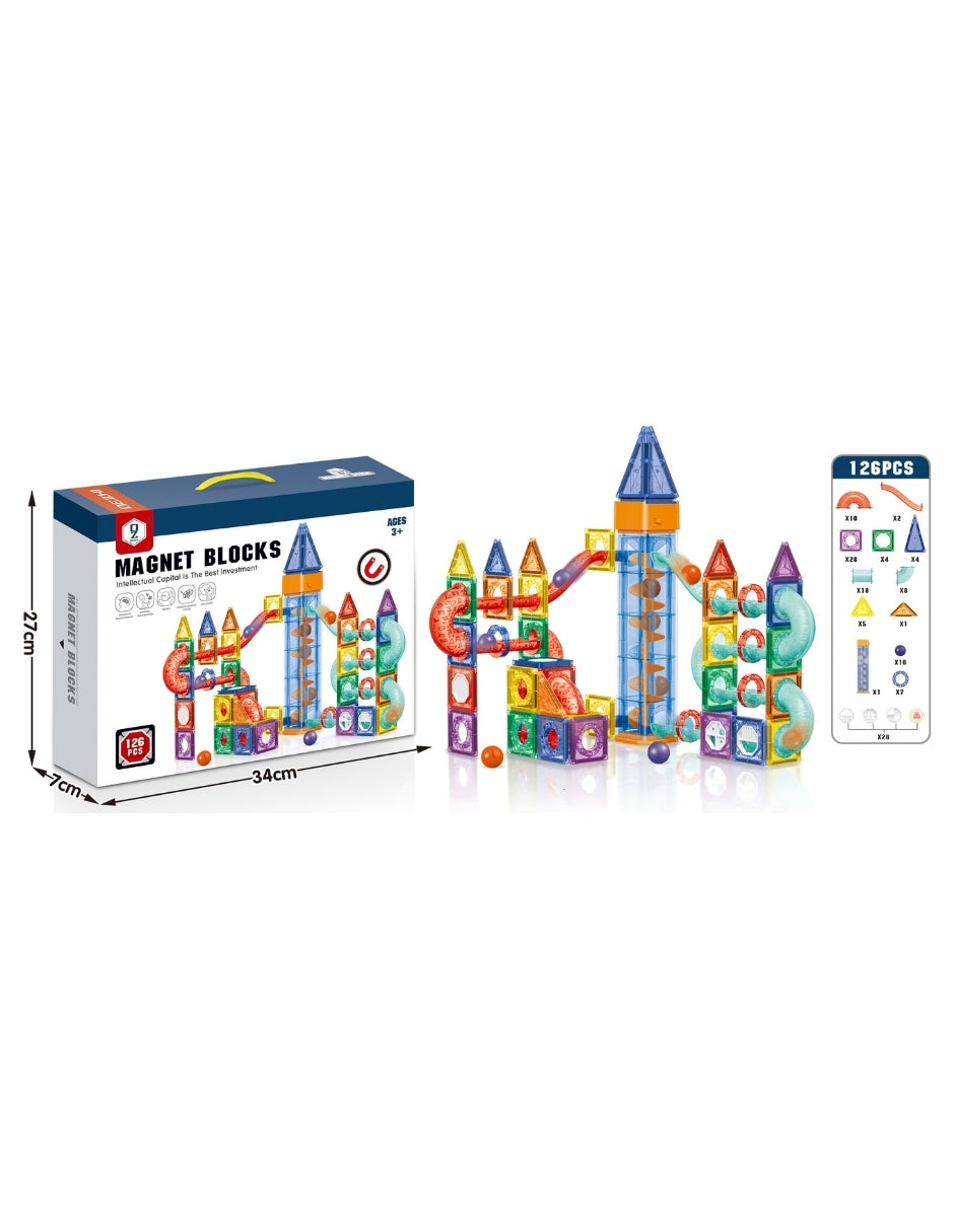 PINGÜE® Magnetic | Set de Bloques de Construcción Magnéticos 3D | 126 Piezas | Mod. Parque de Diversiones | STEM | Juguetes Niños y Niñas.