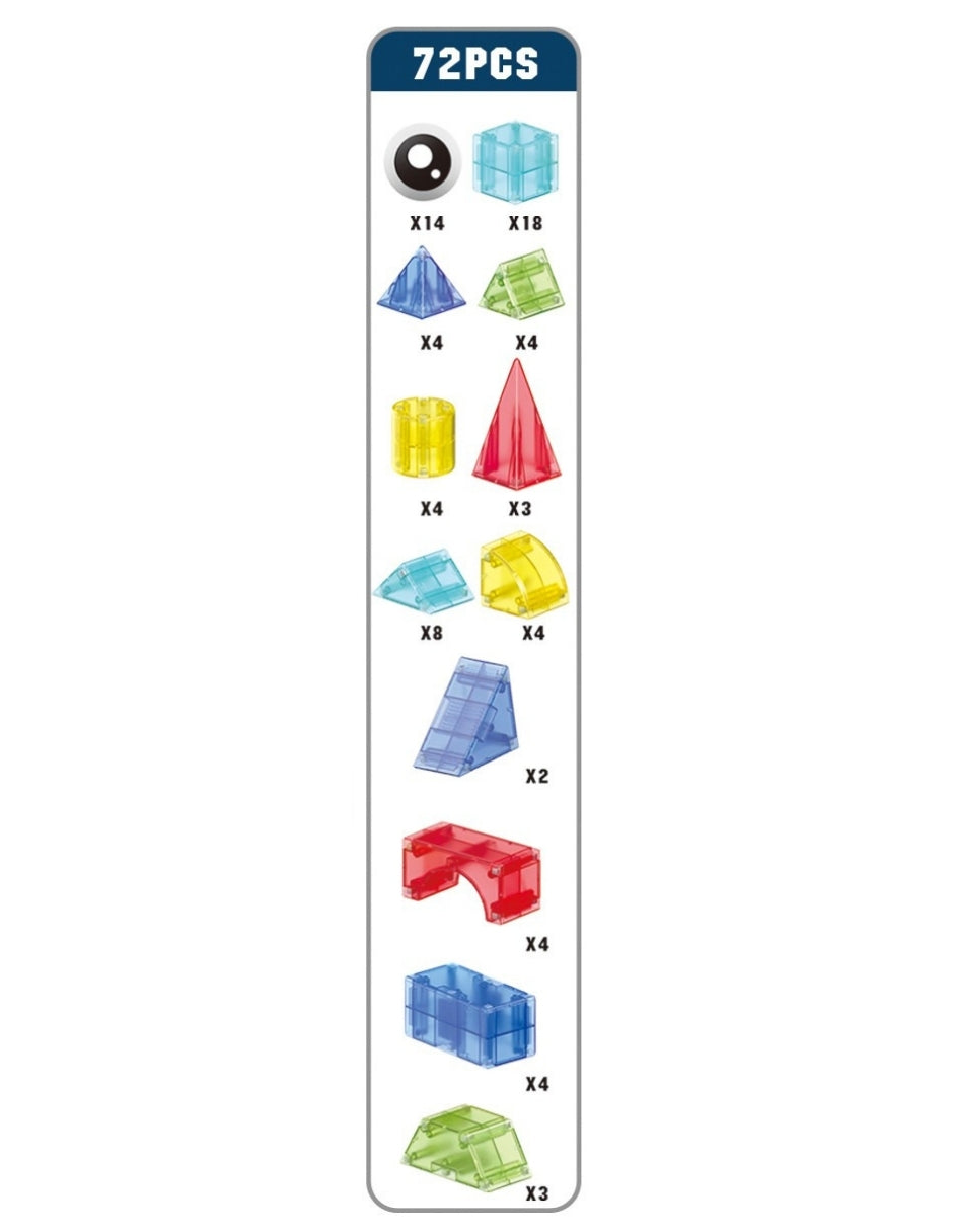 PINGÜE® Magnetic | Set de Bloques de Construcción Magnéticos 3D | 72 Piezas | Mod. Figuras Geométricas | STEM | Juguetes Niños y Niñas.
