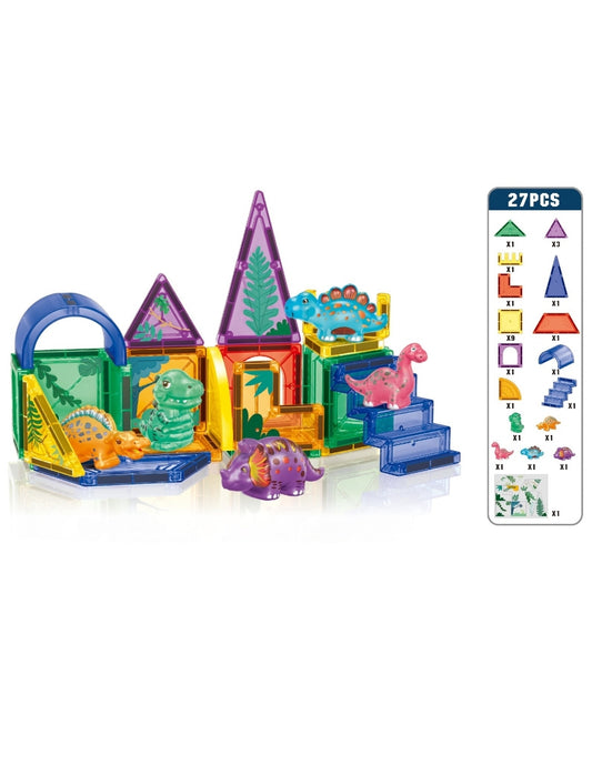 PINGÜE® Magnetic | Set de Bloques de Construcción Magnéticos 3D | 27 Piezas | Dinosaurios | STEM | Juguetes Niños y Niñas.