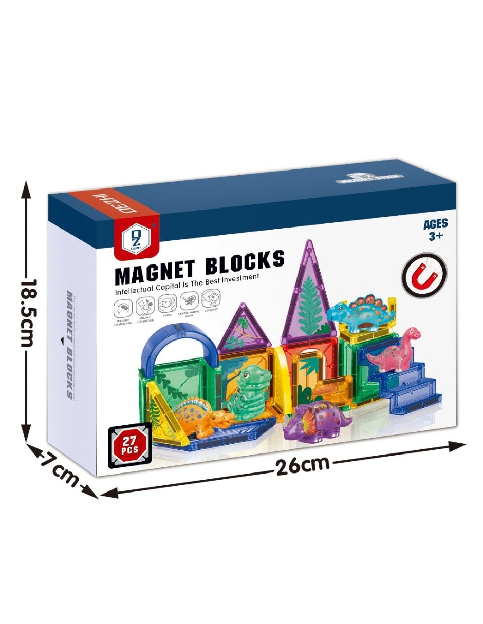 PINGÜE® Magnetic | Set de Bloques de Construcción Magnéticos 3D | 27 Piezas | Dinosaurios | STEM | Juguetes Niños y Niñas.