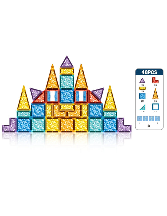 PINGÜE® Magnetic | Set de Bloques de Construcción Magnéticos 3D | 45 Piezas | Castillo de Cristal | STEM | Juguetes Niños y Niñas.