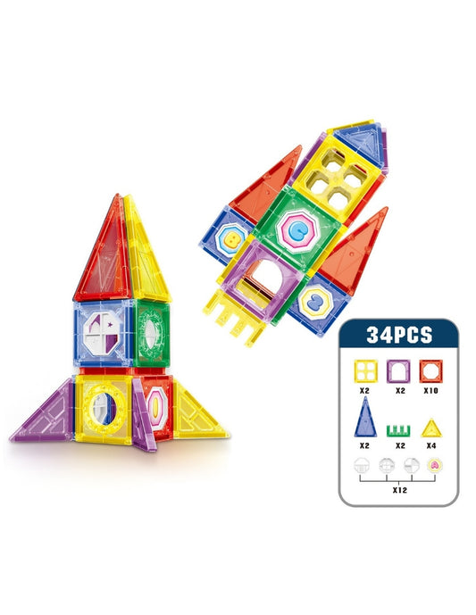 PINGÜE® Magnetic | Set de Bloques de Construcción Magnéticos 3D | 34 Piezas | Space Ship | STEM | Juguetes Niños y Niñas.
