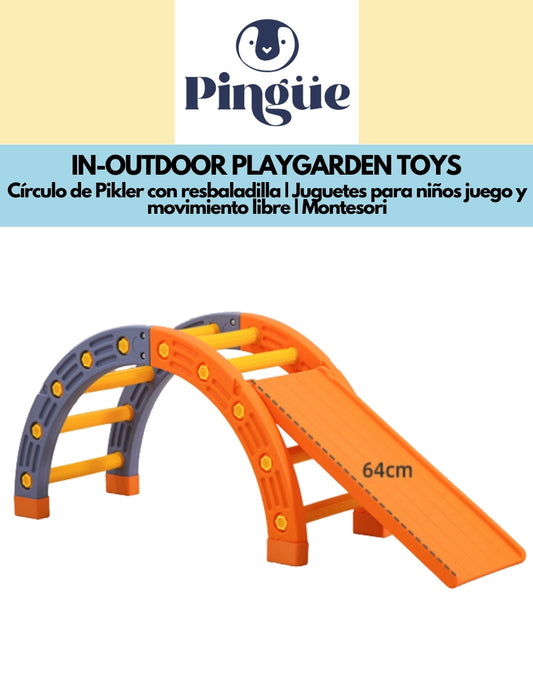 PINGÜE® In-Outdoors | Círculo de Pikler con resbaladilla | Juguetes para niños juego y movimiento libre | Montesori | Fabricado en HDPE | Uso interior y exterior | 152 x 44 x 55 cm