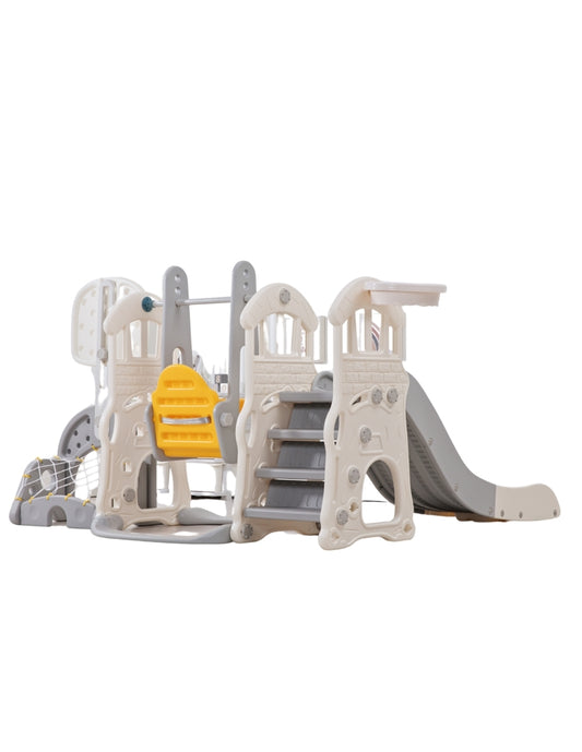 PINGÜE® In-Outdoors | Parque Multijuegos para interiores 5 en 1 | Resbaladilla, Columpio, Portería, Canasta y Pasamanos | Parque infantil interior y exterior| Juguetes para Niños | Fabricado con HDPE | Tamaño 205 x 190 x 97 cm