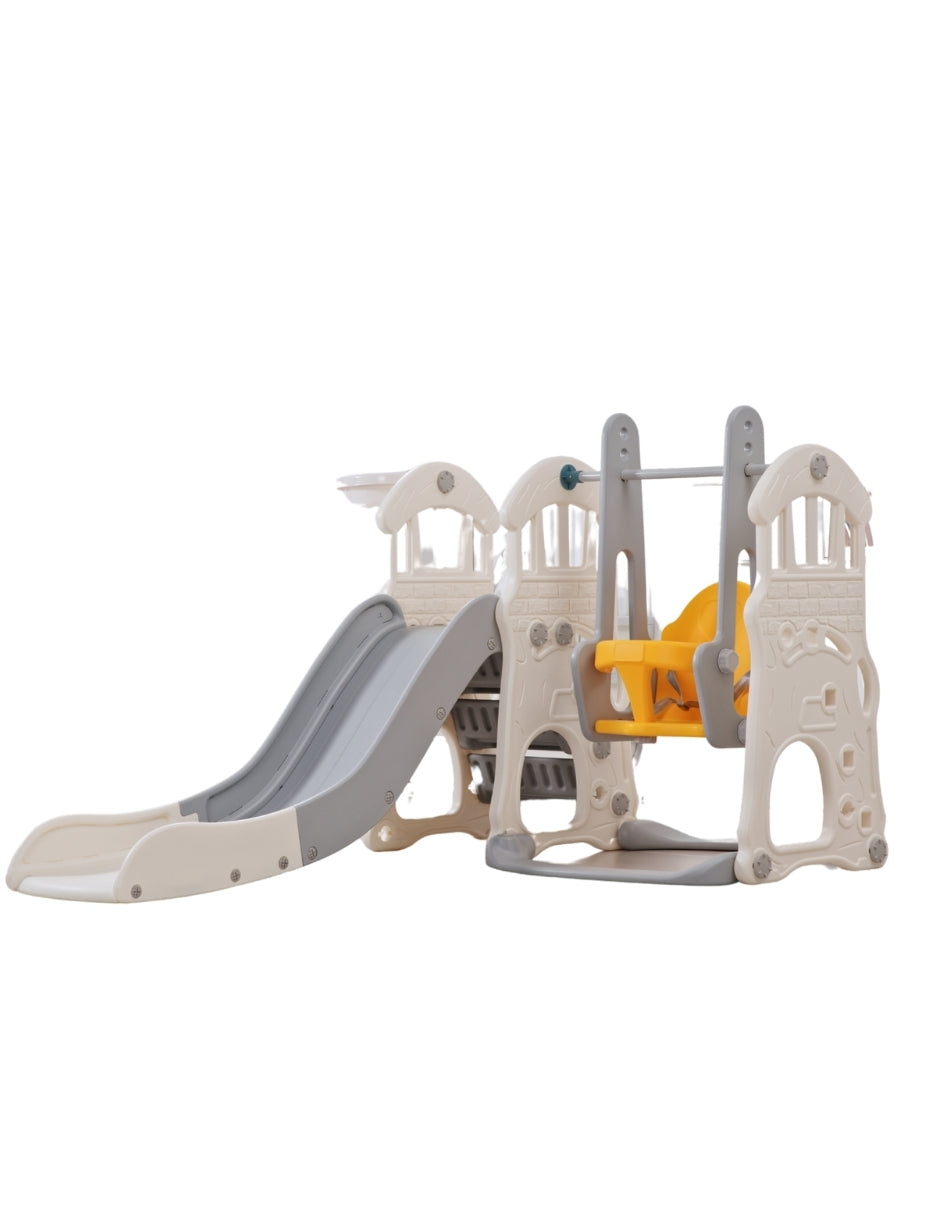 PINGÜE® In-Outdoors | Parque Multijuegos para interiores 5 en 1 | Resbaladilla, Columpio, Portería, Canasta y Pasamanos | Parque infantil interior y exterior| Juguetes para Niños | Fabricado con HDPE | Tamaño 205 x 190 x 97 cm