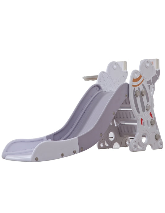 PINGÜE® In-Outdoors | Resbaladilla infantil para bebé | Tobogán Plegable para Niños Pequeños | 2 en 1 Resbaladilla y Canasta de Basquetbol | Modelo Cohete Espacial | Parque Infantil para interior y exterior | Tamaño 158 x 81 x 65 cm