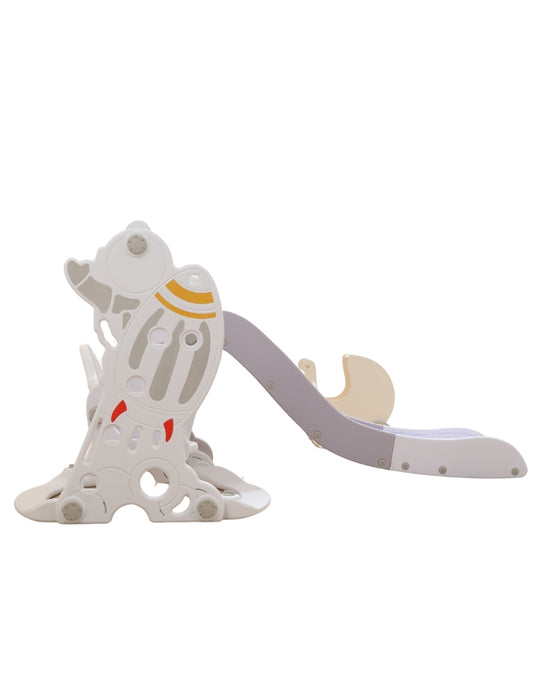 PINGÜE® In-Outdoors | Resbaladilla infantil para bebé | Tobogán Plegable para Niños Pequeños | 2 en 1 Resbaladilla y Canasta de Basquetbol | Modelo Cohete Espacial | Parque Infantil para interior y exterior | Tamaño 158 x 81 x 65 cm