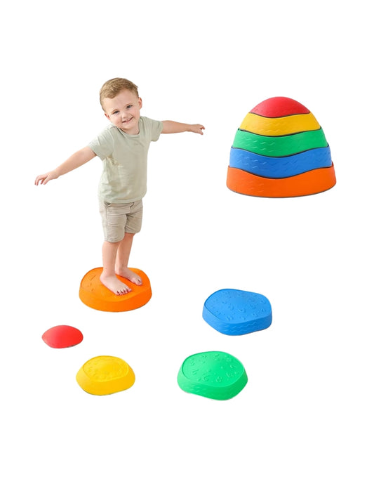 PINGÜE® In-Outdoors| Paquete 5 piezas de Piedra de Equilibrio Antideslizante | Plástico Antideslizante | Peldaños de Equilibrio | Juegos de Coordinación Juguetes Sensoriales | El piso es lava