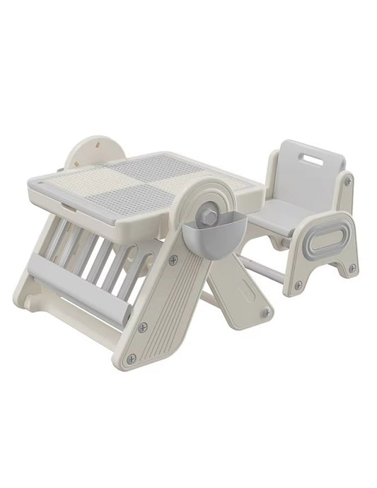 PINGÜE® In-Outdoors | Escritorio y silla multifuncional para niños |  3 en 1 Construcción de Bloques, Mesa de Tarea y Dibujo y compartimento de almacenamiento | Tamaño 70 x 67 x 57 cm