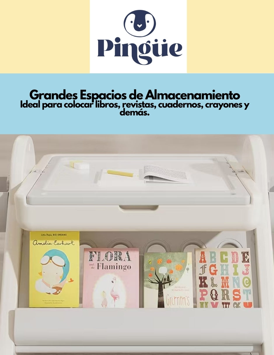 PINGÜE® In-Outdoors | Escritorio y silla multifuncional para niños | 3 en 1 Construcción de Bloques, Mesa de Tarea y Dibujo y compartimento de almacenamiento | Tamaño 70 x 67 x 57 cm