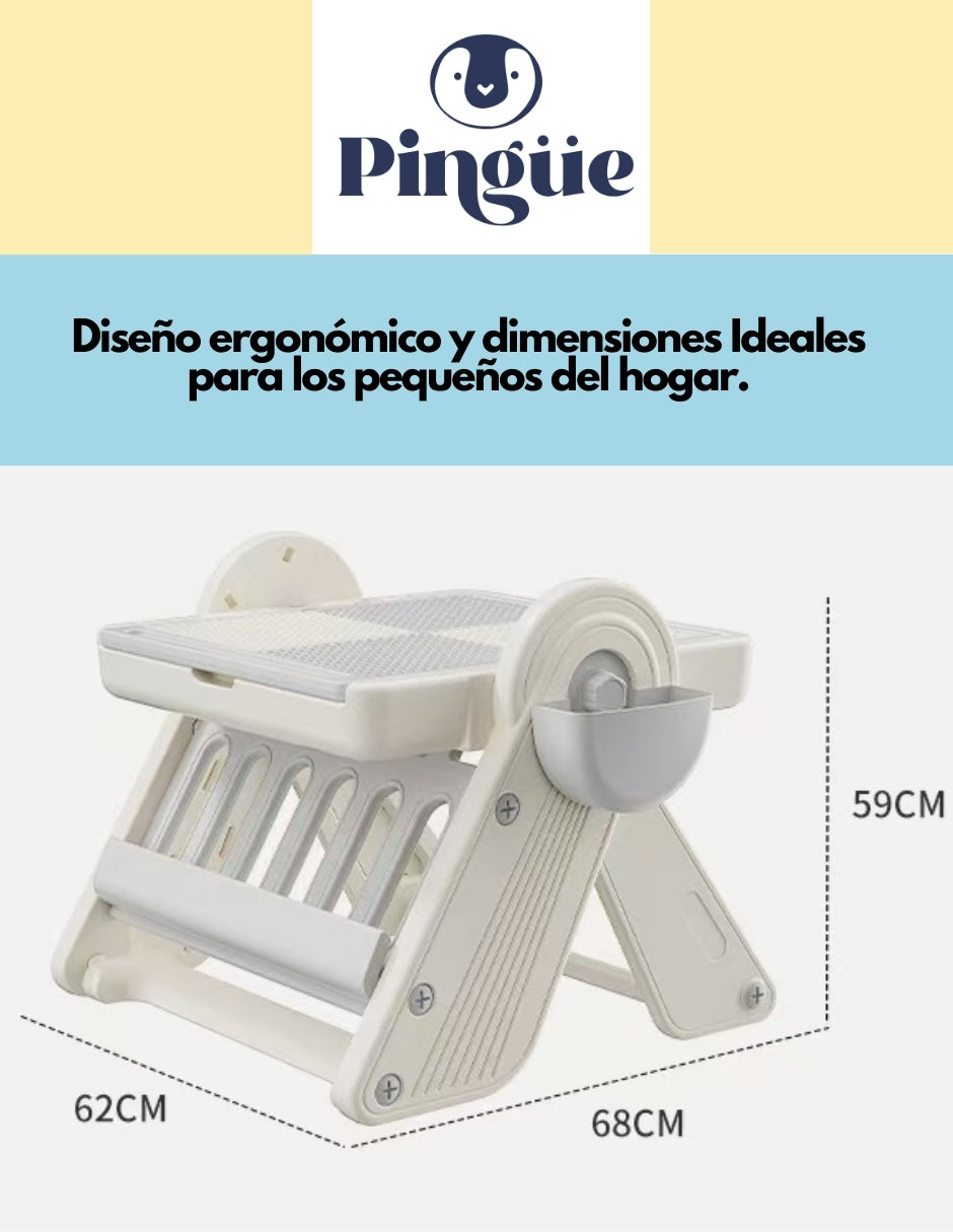 PINGÜE® In-Outdoors | Escritorio y silla multifuncional para niños | 3 en 1 Construcción de Bloques, Mesa de Tarea y Dibujo y compartimento de almacenamiento | Tamaño 70 x 67 x 57 cm