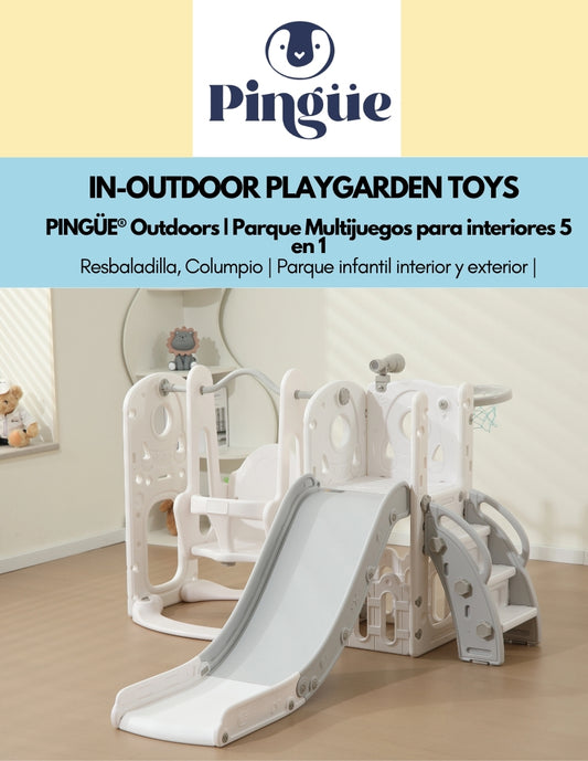 PINGÜE® In-Outdoors | Parque Multijuegos para interiores 2 en 1 | Resbaladilla y Columpio | Parque infantil interior y exterior| Juguetes para Niños | Fabricado con HDPE | Tamaño 200 x 150 x 96 cm