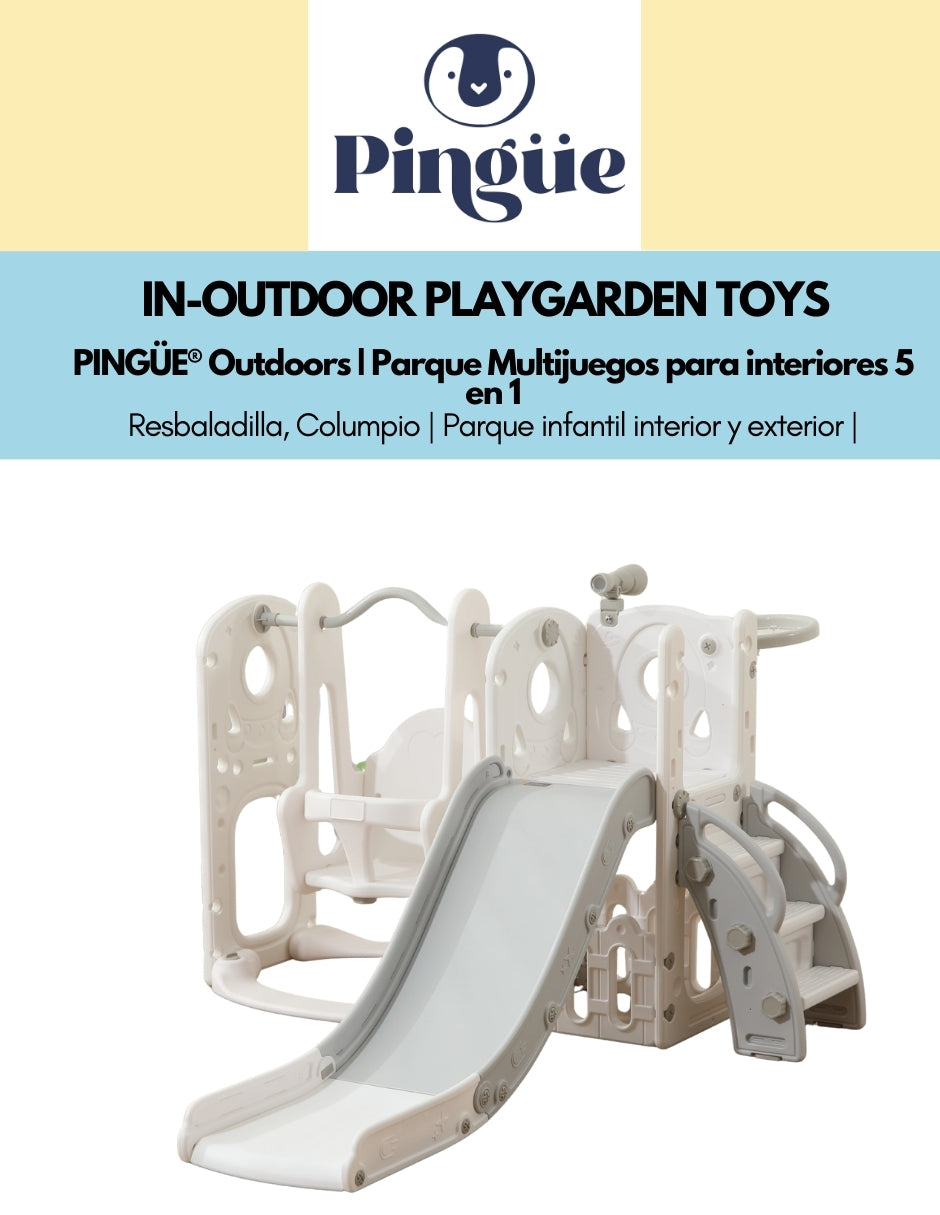 PINGÜE® In-Outdoors | Parque Multijuegos para interiores 2 en 1 | Resbaladilla y Columpio | Parque infantil interior y exterior| Juguetes para Niños | Fabricado con HDPE | Tamaño 200 x 150 x 96 cm