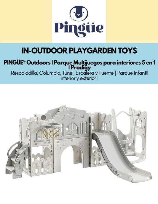 PINGÜE® Outdoors | Parque Multijuegos para interiores 5 en 1 | Resbaladilla, Columpio, Túnel, Escalera y Puente | Parque infantil interior y exterior | Juguetes para Niños | Fabricado con HDPE | Tamaño 250 x 150 x 96 cm