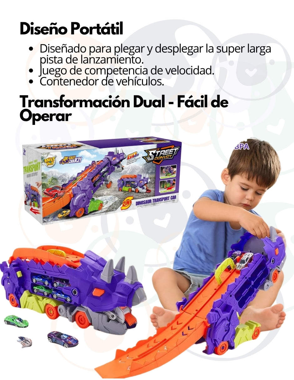 PINGÜE® City & Speed | Pista Dino Track para Niños | Set de Transporte y Almacenamiento | Alta Velocidad, Para Vehículos 1:64 | Morado | Tamaño 63x14x31 | Juguetes Niños estilo Hot Wheels